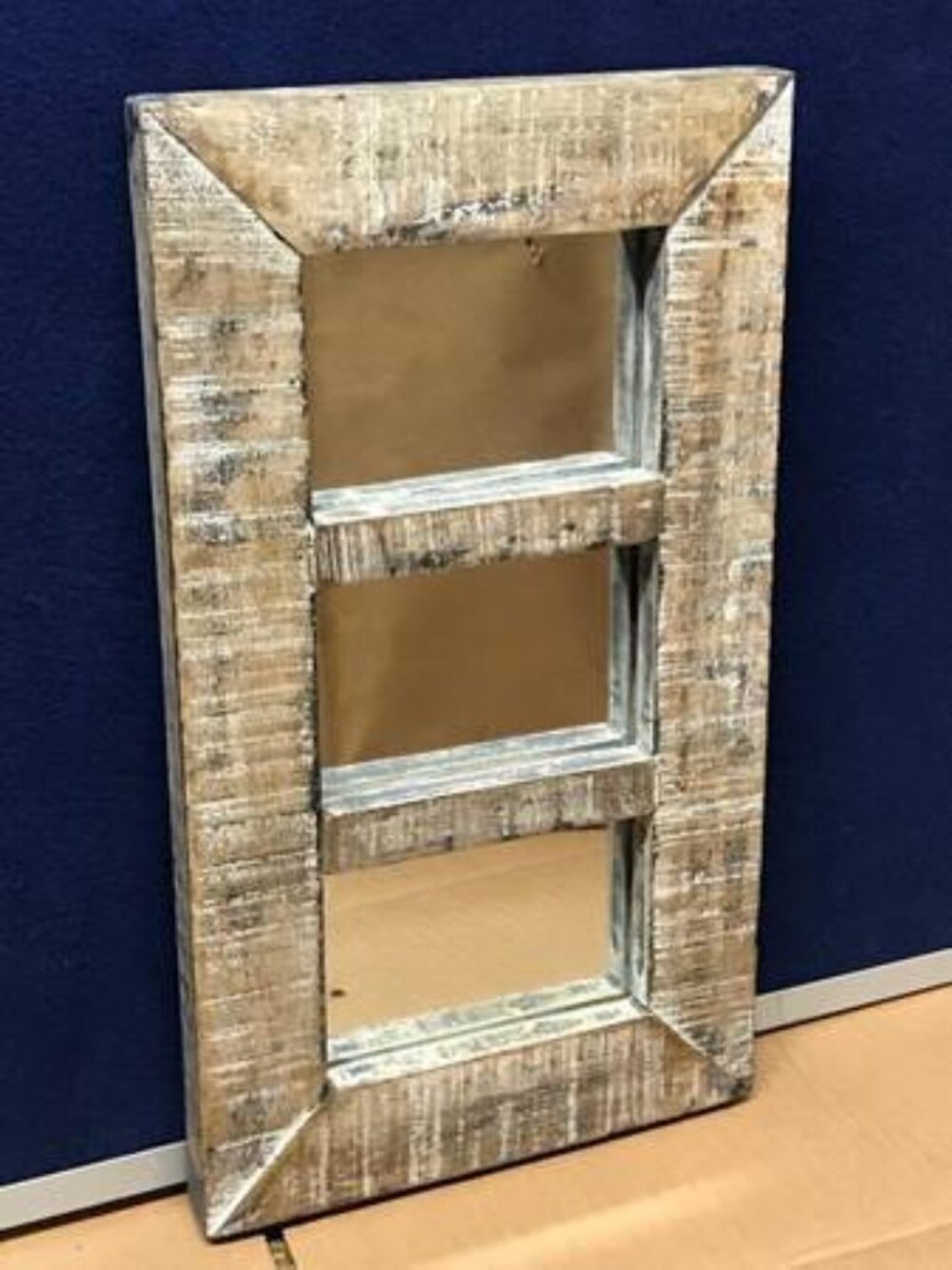 Rustic White-Washed Wood 3-Panel Decorative Accent Mirror